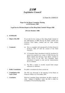 立法會 Legislative Council LC Paper No. LS60[removed]Paper for the House Committee Meeting on 28 February 2003