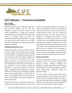 CUC Software — Contractor Essentials[removed]www.cucsoft.com Contractor Essentials from CUC Software evolved from  service jobs and dispatch technicians. The service call