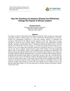 Third 21st CAF Conference at Harvard, in Boston, USA. September 2015, Vol. 6, Nr. 1 ISSN: How the Teaching of Literature (Drama) Can Effectively Change the Psyche of African Leaders