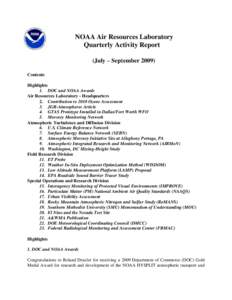 NOAA Air Resources Laboratory Quarterly Activity Report (July – September[removed]Contents Highlights 1. DOC and NOAA Awards