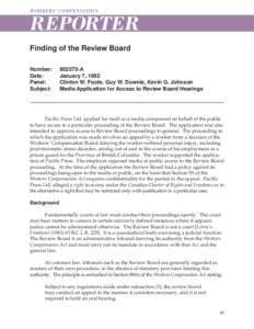 WORKERS’ COMPENSATION  REPORTER Finding of the Review Board Number: Date: