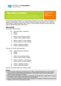 Rail safety statistics: Quarterly statistics for the period ended 30 September[removed]Quarterly Statistical Statement of Rail Incidents November 2011