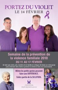 Portez du violet le 14 février Semaine de la prévention de la violence familiale 2018 Du 11 au 17 février
