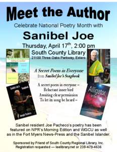 Celebrate National Poetry Month with  Sanibel Joe th  Thursday, April 17 , 2:00 pm