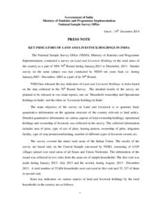 Government of India Ministry of Statistics and Programme Implementation National Sample Survey Office Dated : 19th DecemberPRESS NOTE