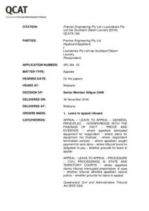 CITATION:  Premier Engineering Pty Ltd v Launderers Pty Ltd t/as Southport Steam LaundryQCATA 186