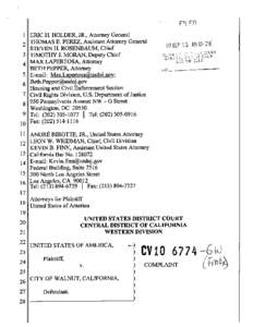 U.S. v. City of Walnut, CA -- complaint