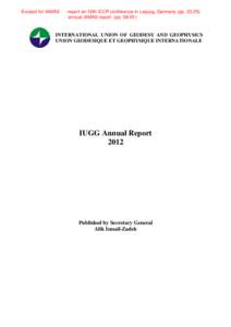 Excerpt for IAMAS: - report on 16th ICCP conference in Leipzig, Germany (pp[removed]annual IAMAS report (pp[removed]INTERNATIONAL UNION OF GEODESY AND GEOPHYSICS UNION GEODESIQUE ET GEOPHYSIQUE INTERNATIONALE
