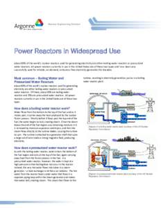 Nuclear Engineering Division  Power Reactors in Widespread Use About 80% of the world’s nuclear reactors used for generating electricity are either boiling water reactors or pressurized water reactors. All power reacto
