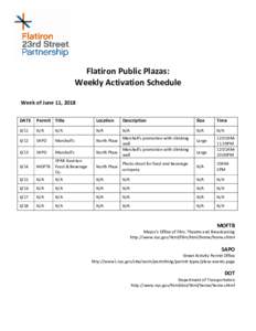 Flatiron Public Plazas: Weekly Activation Schedule Week of June 11, 2018 DATE  Permit Title