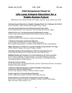 (2) Integral Education for the Future-Monday, July 29, 2013