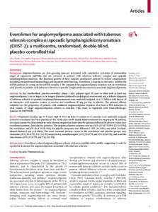 Articles  Everolimus for angiomyolipoma associated with tuberous sclerosis complex or sporadic lymphangioleiomyomatosis (EXIST-2): a multicentre, randomised, double-blind, placebo-controlled trial