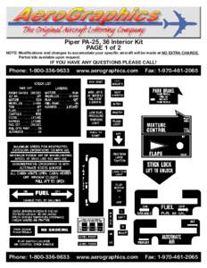 Piper PA-25, 36 Interior Kit PAGE 1 of 2 NOTE: Modifications and changes to accomodate your specific aircraft will be made at NO EXTRA CHARGE. Partial kits available upon request.