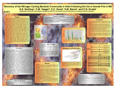 Recovery of the Nitrogen Cycling Bacterial Community in Soils Following the Cerro Grande Fire in NM D.E. Northup1, C.M. Yeager2, C.C. Grow2, S.M. Barns2, and C.R. Kuske2 Biology Dept., University of New Mexico, Albuquerq