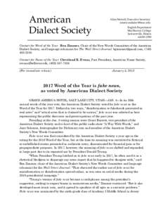 American Dialect Society Allan Metcalf, Executive Secretary  English Department