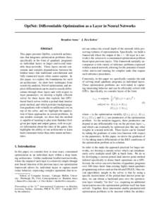 OptNet: Differentiable Optimization as a Layer in Neural Networks