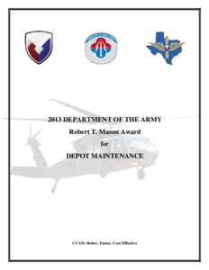 2013 DEPARTMENT OF THE ARMY Robert T. Mason Award for DEPOT MAINTENANCE