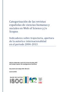 Categorización de revistas españolas en WoS y Scopus. DT ISOC