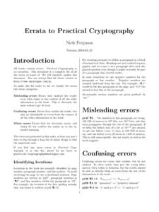Errata to Practical Cryptography Niels Ferguson VersionIntroduction