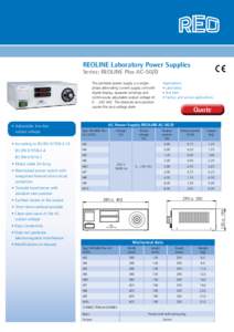 REOLINE Laboratory Power Supplies Series: REOLINE Plus AC-SG/D This portable power supply is a singlephase alternating current supply unit with digital display, separate windings and continuously adjustable output voltag