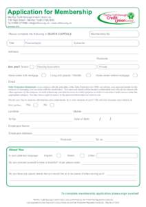 Application for Membership Merthyr Tydfil Borough Credit Union Ltd. 139 High Street • Merthyr Tydfil CF48 8DN Tel•  • www.mtbcu.org.uk November 2014