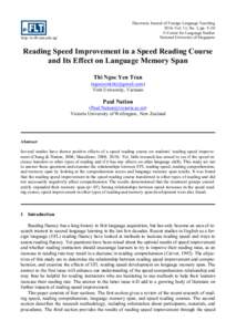 Reading Speed Improvement in a Speed Reading Course and Its Effect on Language Memory Span