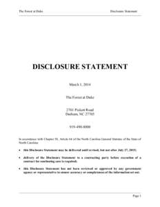 The Forest at Duke  Disclosure Statement DISCLOSURE STATEMENT March 1, 2014