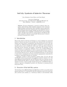 IsaCoSy: Synthesis of Inductive Theorems Moa Johansson, Lucas Dixon, and Alan Bundy University of Edinburgh Informatics Forum, 10 Crichton Street, Edinburgh EH8 9AB, UK. {moa.johansson, l.dixon, a.bundy}@ed.ac.uk