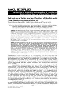AACL BIOFLUX Aquaculture, Aquarium, Conservation & Legislation International Journal of the Bioflux Society Extraction of lipids and purification of linoleic acid from Clarias macrocephalus oil