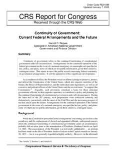 Continuity of Government: Current Federal Arrangements and the Future