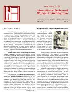 IAWA NEWSLETTER  International Archive of Women in Architecture Virginia Polytechnic Institute and State University Fall 2002