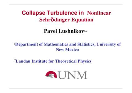 Collapse Turbulence in Nonlinear Schrödinger Equation Pavel Lushnikov1,2 1  Department of Mathematics and Statistics, University of