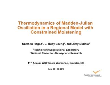 Thermodynamics of Madden-Julian Oscillation in a Regional Model with Constrained Moistening Samson Hagos1, L. Ruby Leung1, and Jimy Dudhia2 1Pacific