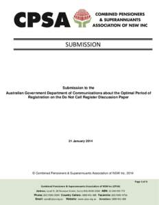 SUBMISSION  Submission to the Australian Government Department of Communications about the Optimal Period of Registration on the Do Not Call Register Discussion Paper
