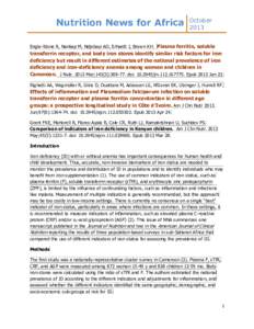 Nutrition News for Africa  OctoberEngle-Stone R, Nankap M, Ndjebayi AO, Erhardt J, Brown KH. Plasma ferritin, soluble