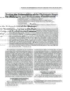 JOURNAL OF EXPERIMENTAL ZOOLOGY (MOL DEV EVOL) 291:195–Testing the Vulnerability of the Phylotypic Stage: On Modularity and Evolutionary Conservation FRIETSON GALIS1* AND JOHAN A. J. METZ1,2 Institute of Ev