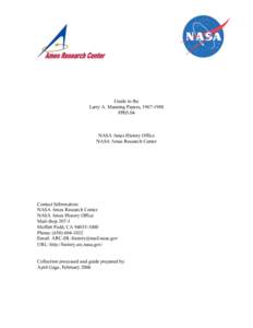Guide to the Larry A. Manning Papers, [removed]PP05.04 NASA Ames History Office NASA Ames Research Center