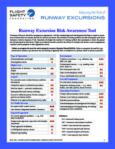 Reducing the Risk of Runway Excursions Runway Excursion Risk Awareness Tool Elements of this tool should be integrated, as appropriate, with the standard approach and departure briefings to improve awareness of factors t