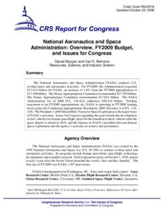 National Aeronautics and Space Administration: Overview, FY2009 Budget, and Issues for Congress