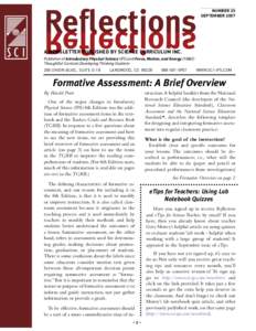 Reflections  NUMBER 25 SEPTEMBERA NEWSLETTER PUBLISHED BY SCIENCE CURRICULUM INC.
