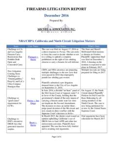 FIREARMS LITIGATION REPORT December 2016 Prepared By: NRA/CRPA California and Ninth Circuit Litigation Matters Issue