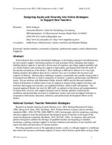 To be presented at the NECC 2003 Conference on July 1, 2003  DraftDesigning Equity and Diversity into Online Strategies to Support New Teachers