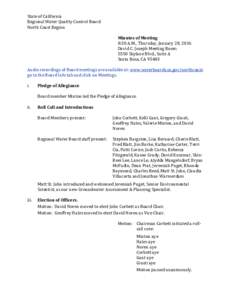 State of California Regional Water Quality Control Board North Coast Region Minutes of Meeting 8:30 A.M., Thursday, January 28, 2016