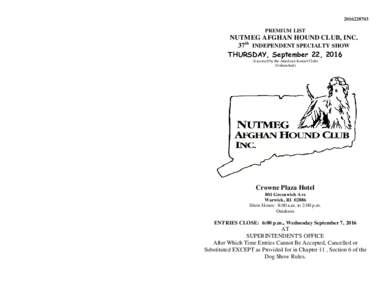 PREMIUM LIST NUTMEG AFGHAN HOUND CLUB, INC. 37th INDEPENDENT SPECIALTY SHOW