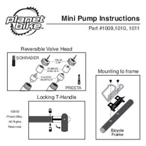 Mini Pump Instructions Part #1009,1010, 1011 Reversible Valve Head SCHRADER