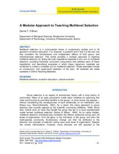 Curriculum Article  EvoS Journal: The Journal of the Evolutionary Studies Consortium  A Modular Approach to Teaching Multilevel Selection