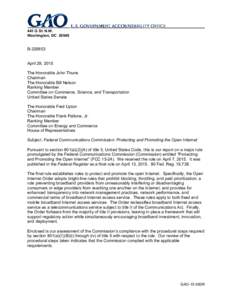 GAO-15-560R, Federal Communications Commission: Protecting and Promoting the Open Internet