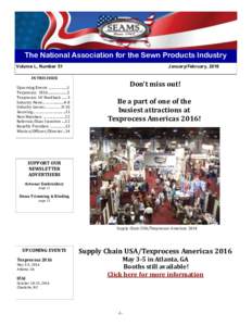 The National Association for the Sewn Products Industry Volume L, Number 51 January/February, 2016  IN THIS ISSUE