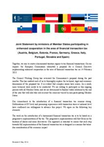 Joint Statement by ministers of Member States participating in enhanced cooperation in the area of financial transaction tax