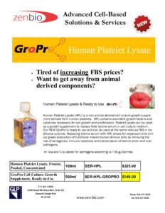 Advanced Cell-Based Solutions & Services Human Platelet Lysate  